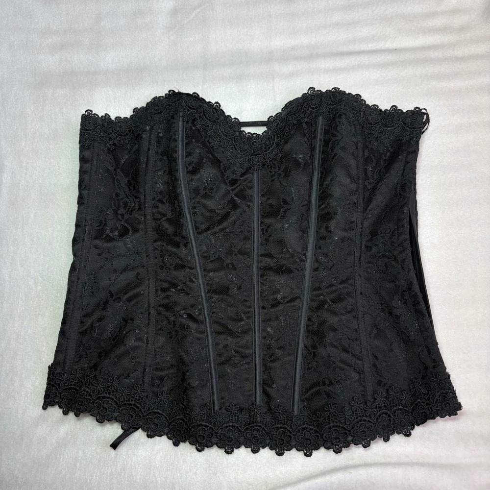 Shirley of Hollywood Black Lace Corset Bustier Top Size 36 Style 26918